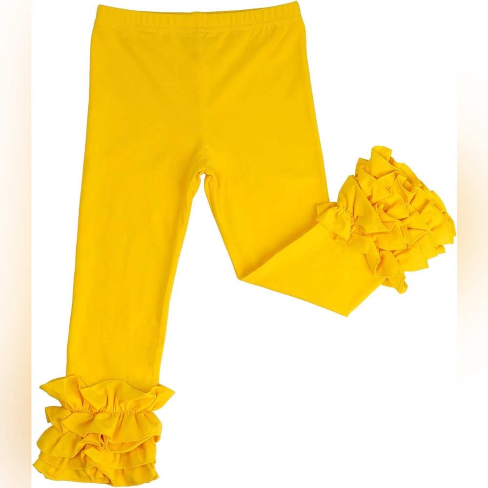 HOOLCHEAN Toddler Cotton Ruffle Bottom Bright Yellow Leggings Size 2-3T